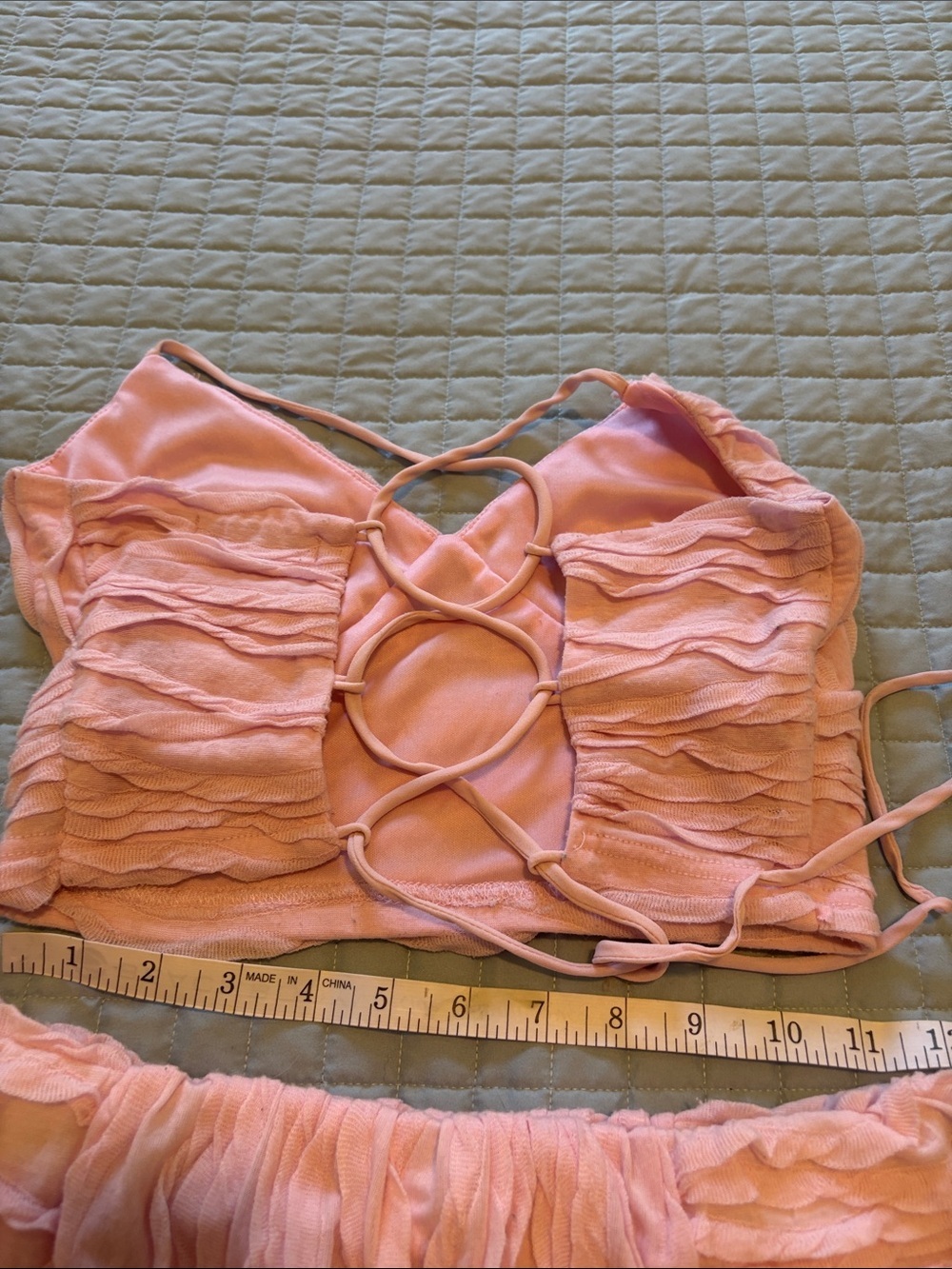 Lavish Pink Textured Crop Cami & Mini Skirt Set - Picture 5 of 6